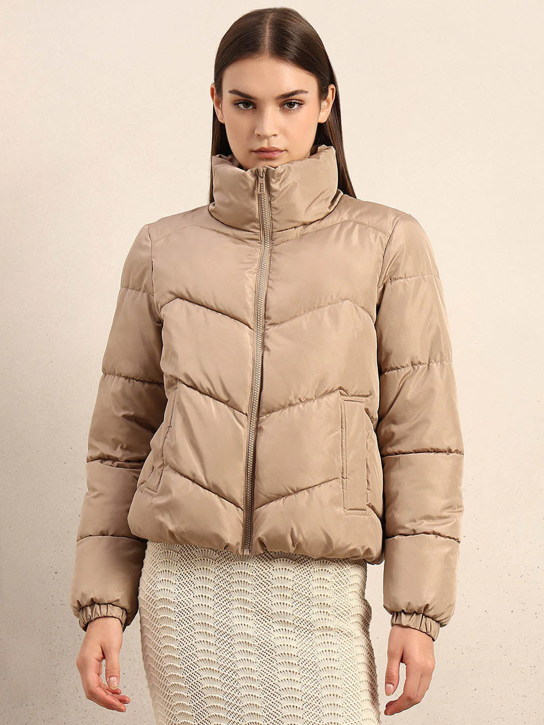 Beige Short Puffer Jacket - Image 2