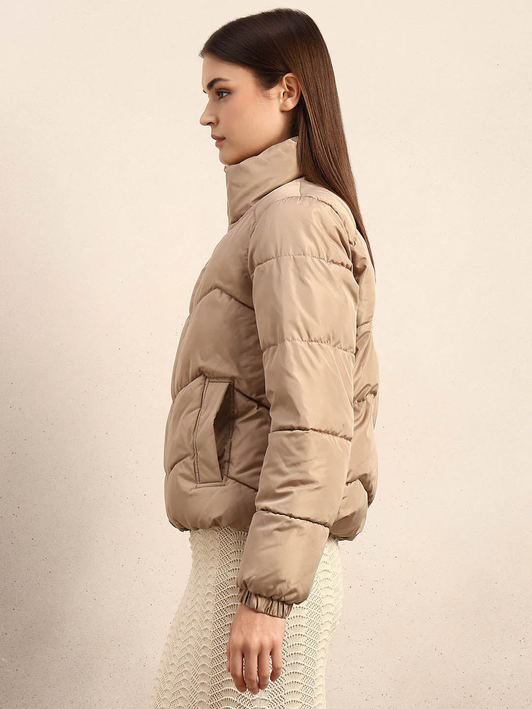 Beige Short Puffer Jacket - Image 3