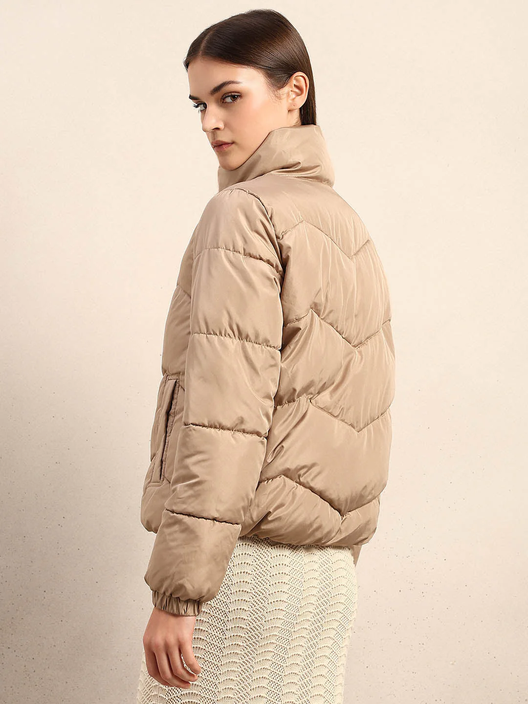 Beige Short Puffer Jacket - Image 4