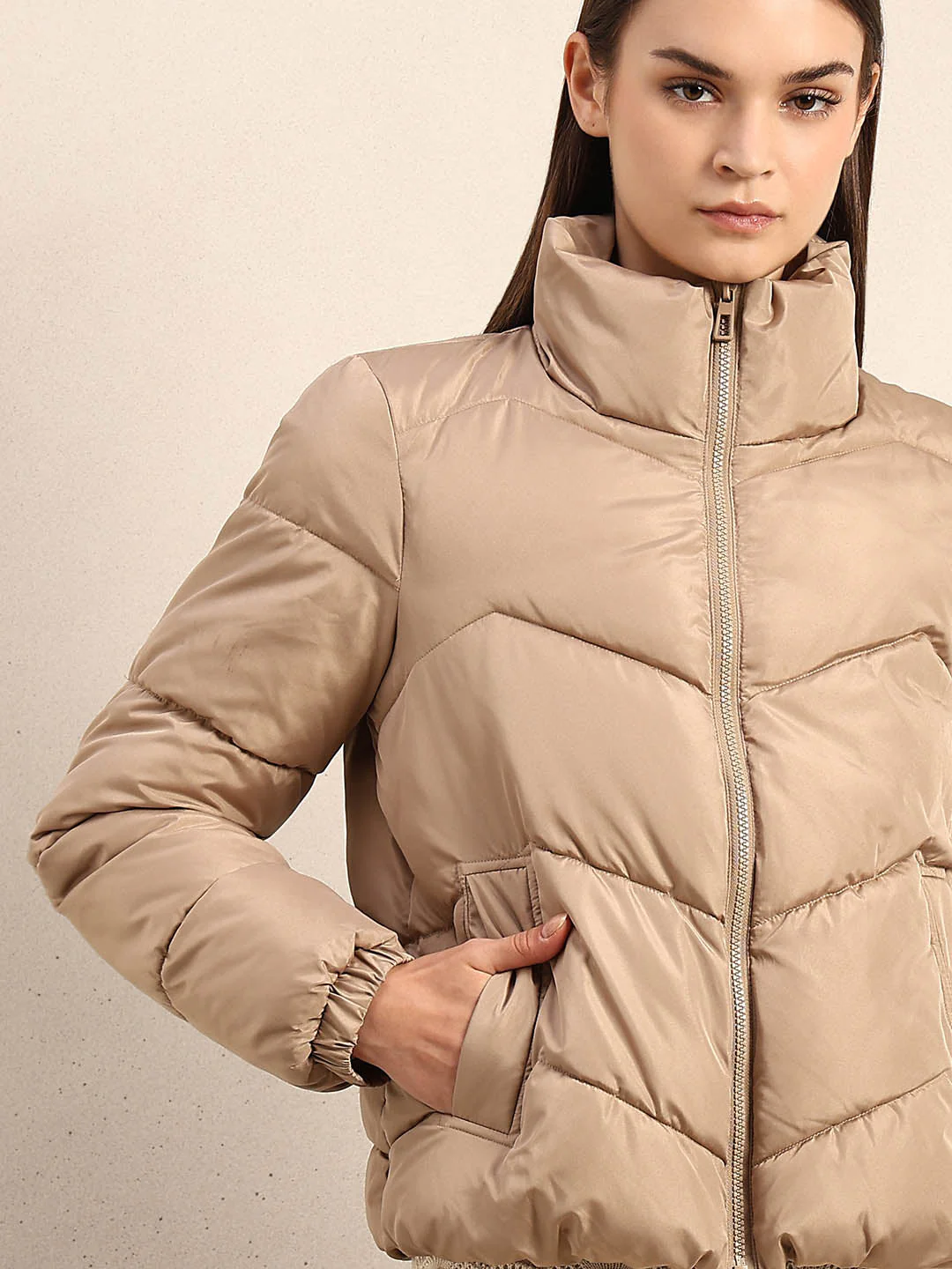 Beige Short Puffer Jacket - Image 6