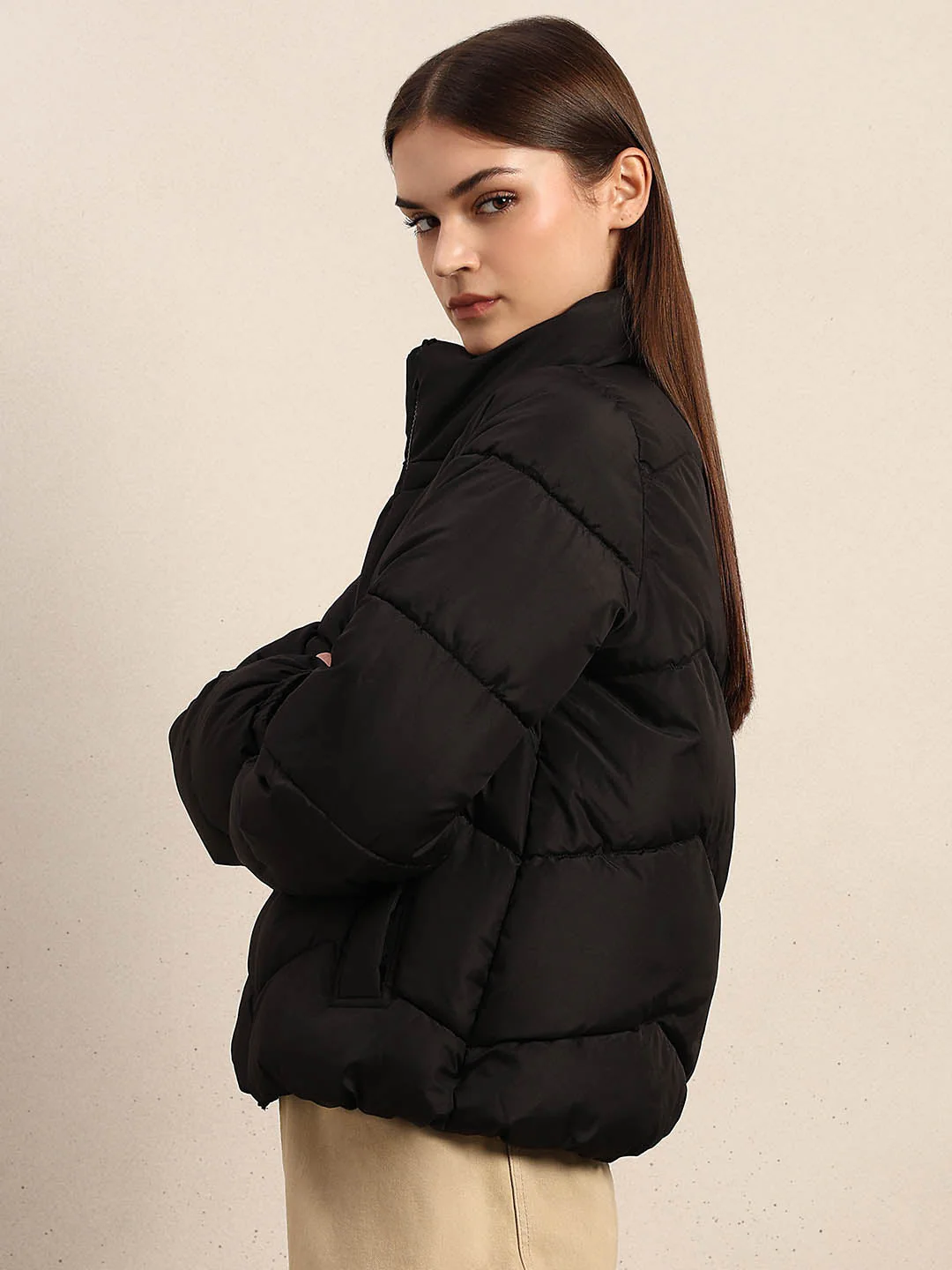 Black Short Puffer Jacket - Image 3