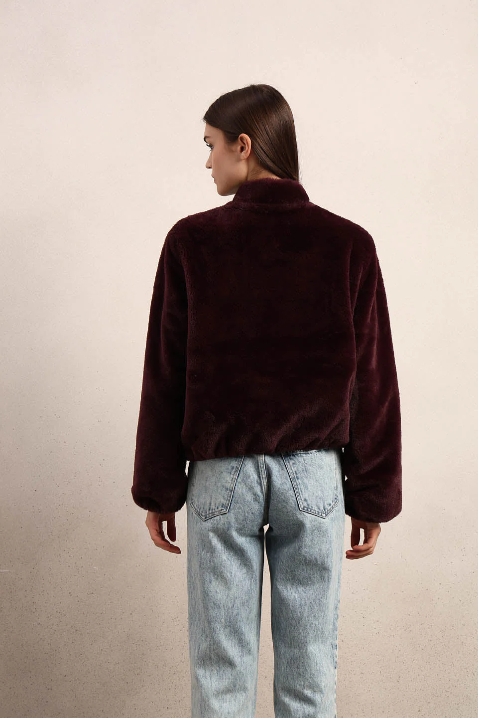 Maroon Faux Fur Short Jacket - Image 10