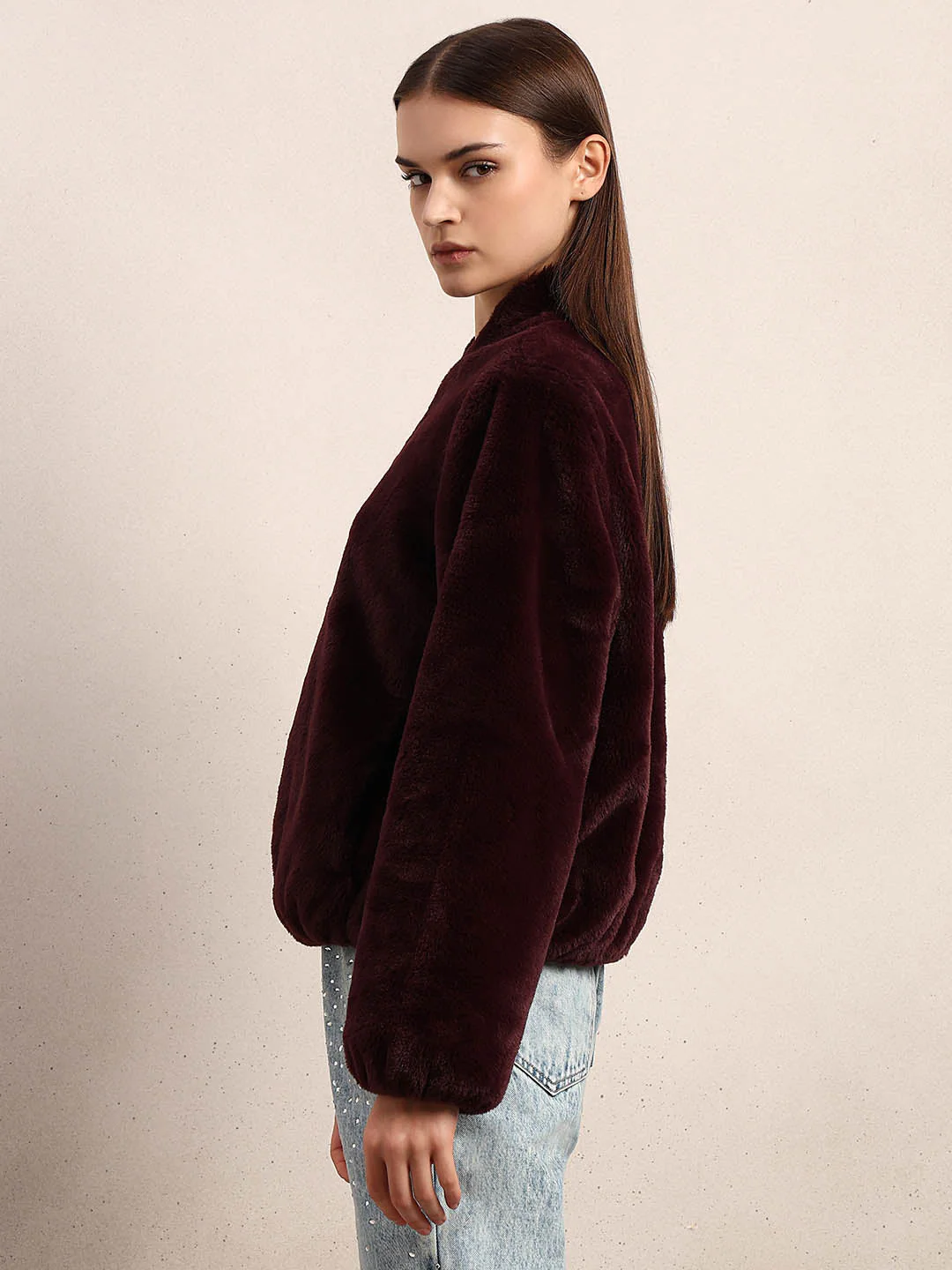Maroon Faux Fur Short Jacket - Image 3