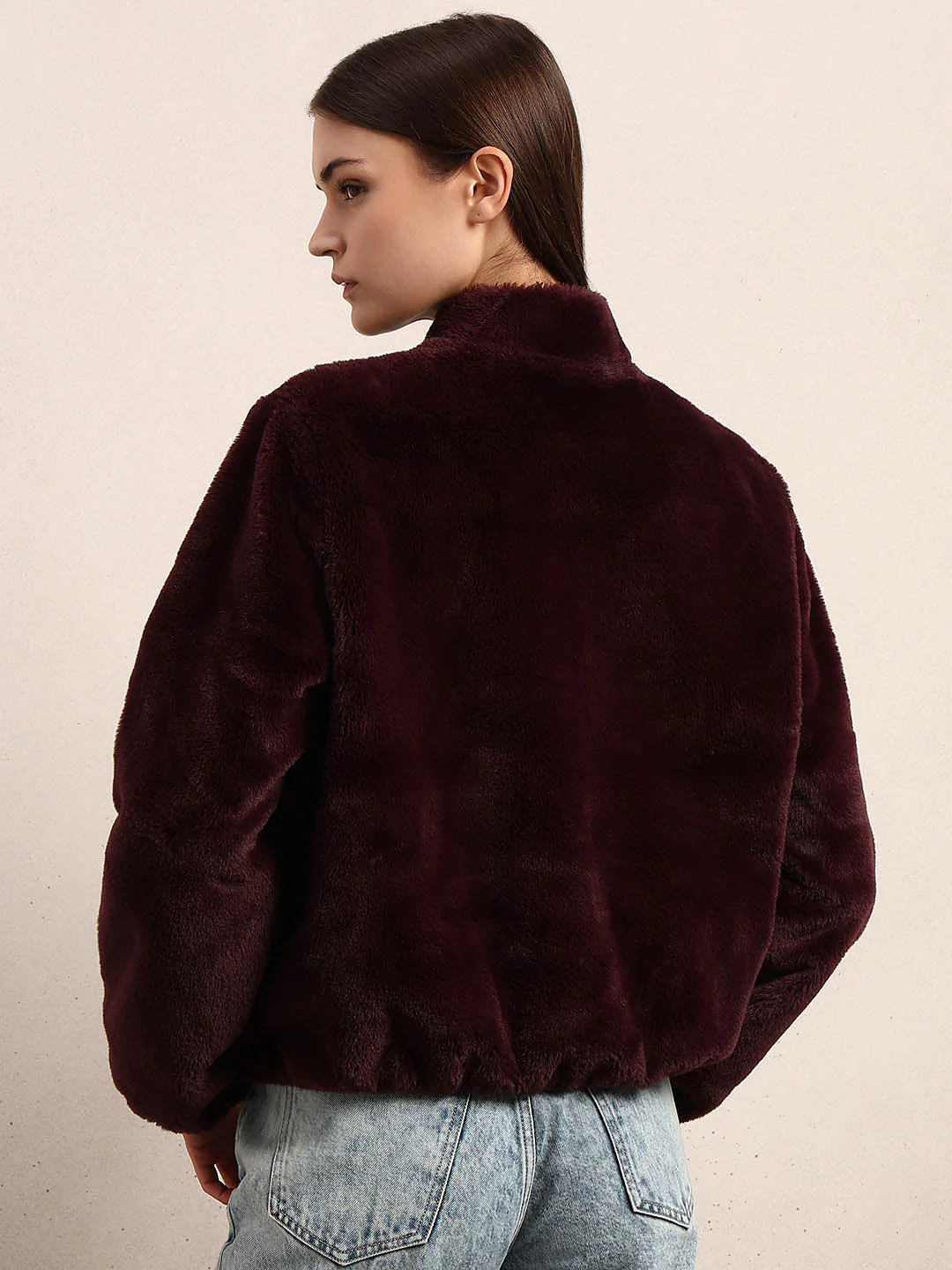 Maroon Faux Fur Short Jacket - Image 4