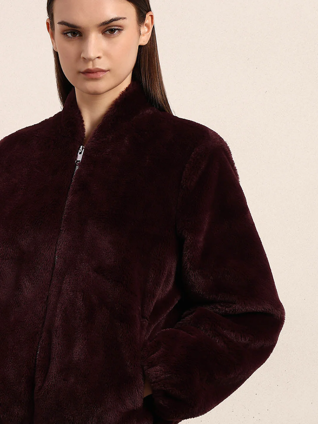 Maroon Faux Fur Short Jacket - Image 6