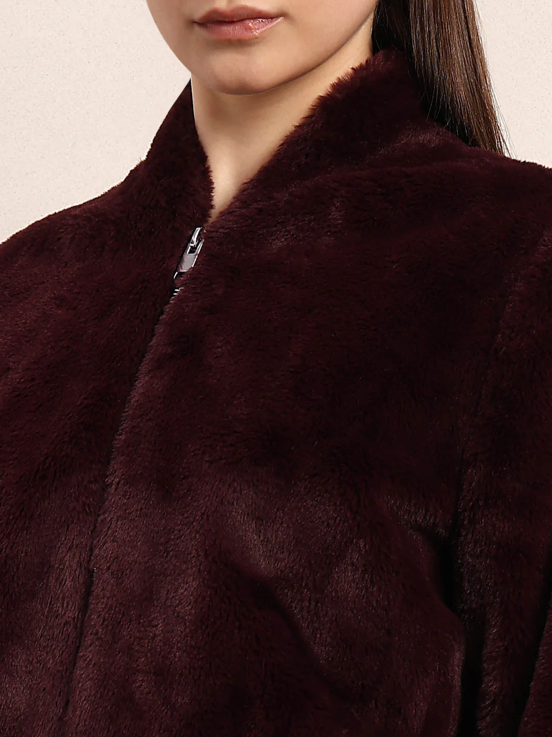 Maroon Faux Fur Short Jacket - Image 8