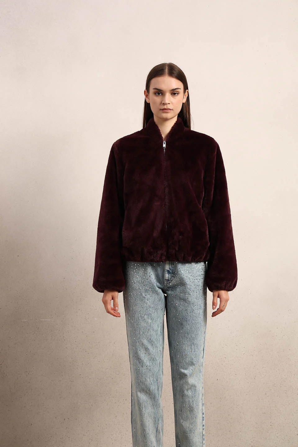 Maroon Faux Fur Short Jacket - Image 9
