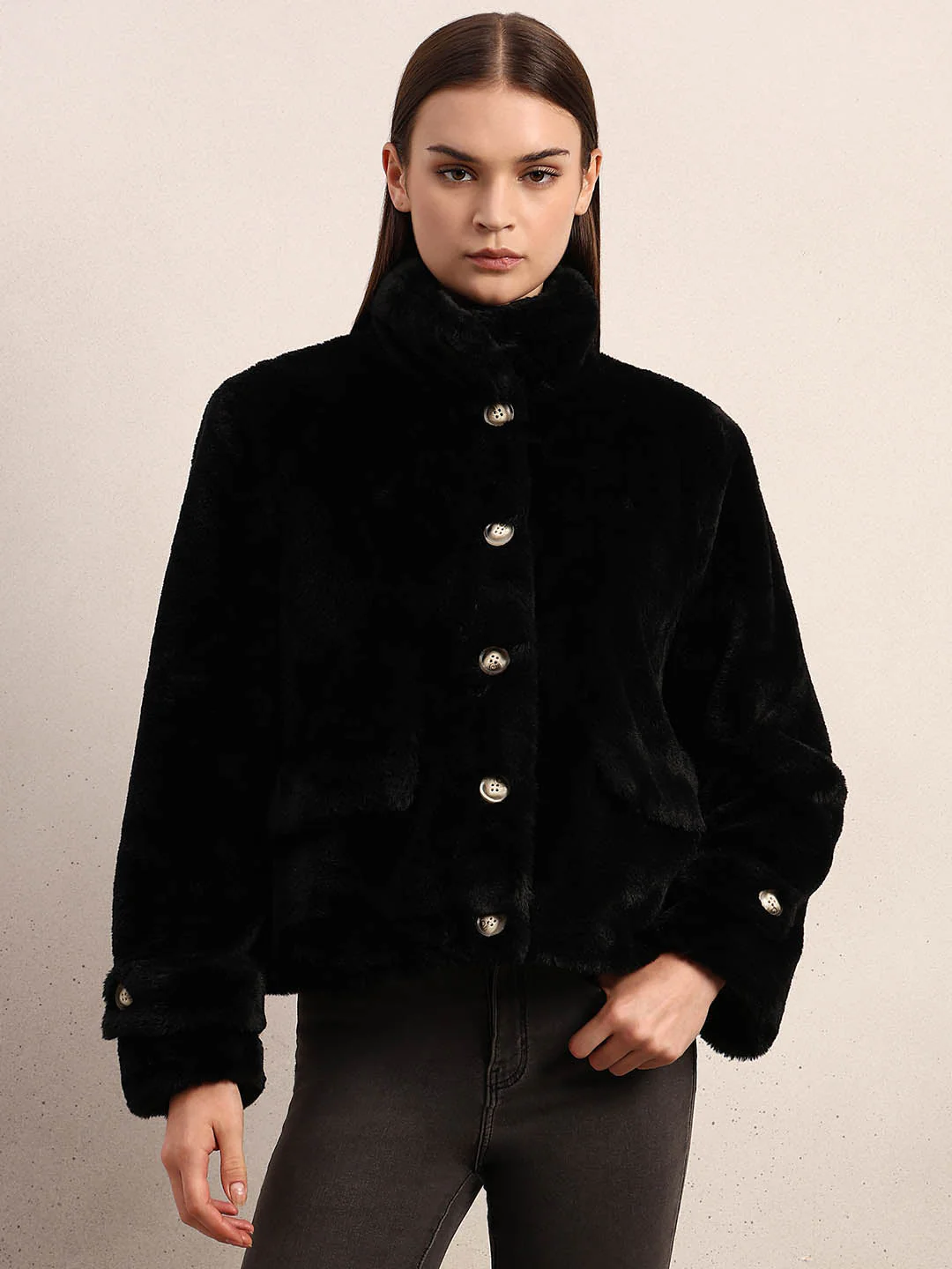 Faux Fur Buttoned Jacket - Image 2