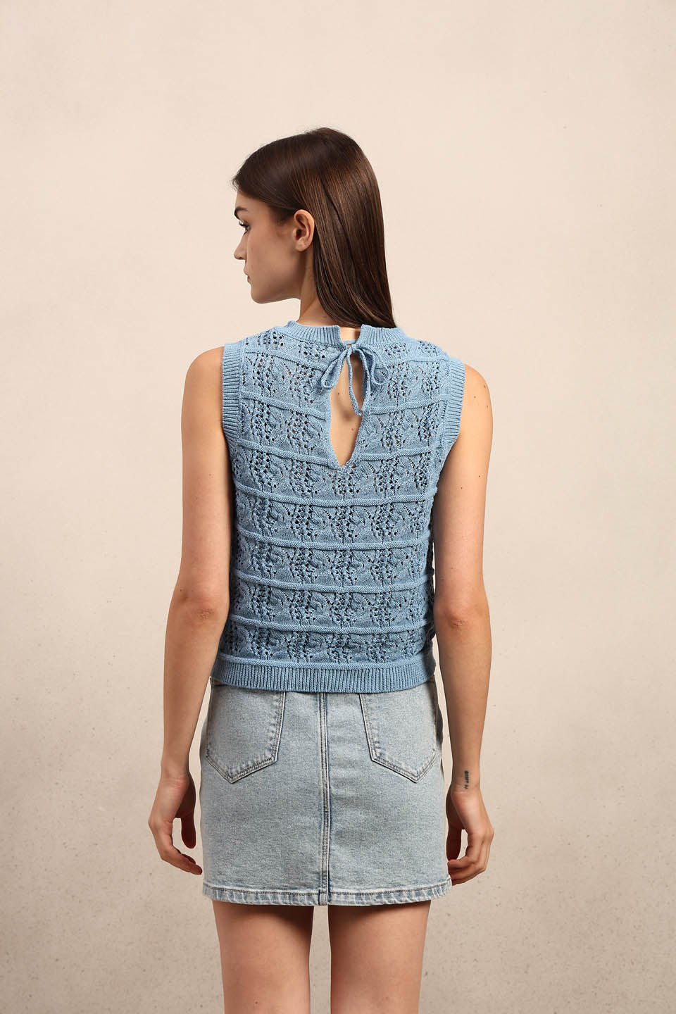 O-Neck Knitted Sleeveless Pullover - Blue - Image 10
