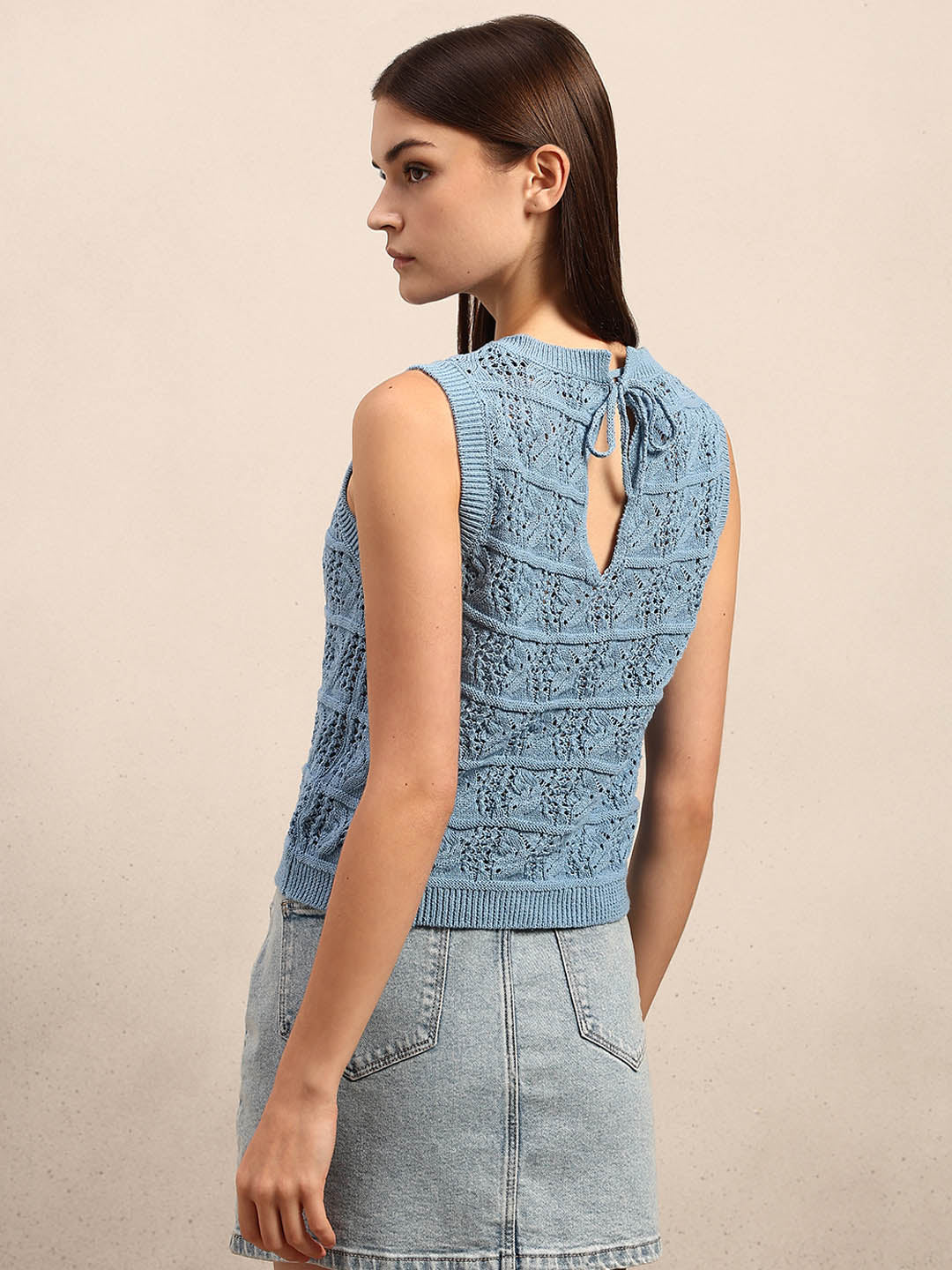 O-Neck Knitted Sleeveless Pullover - Blue - Image 4