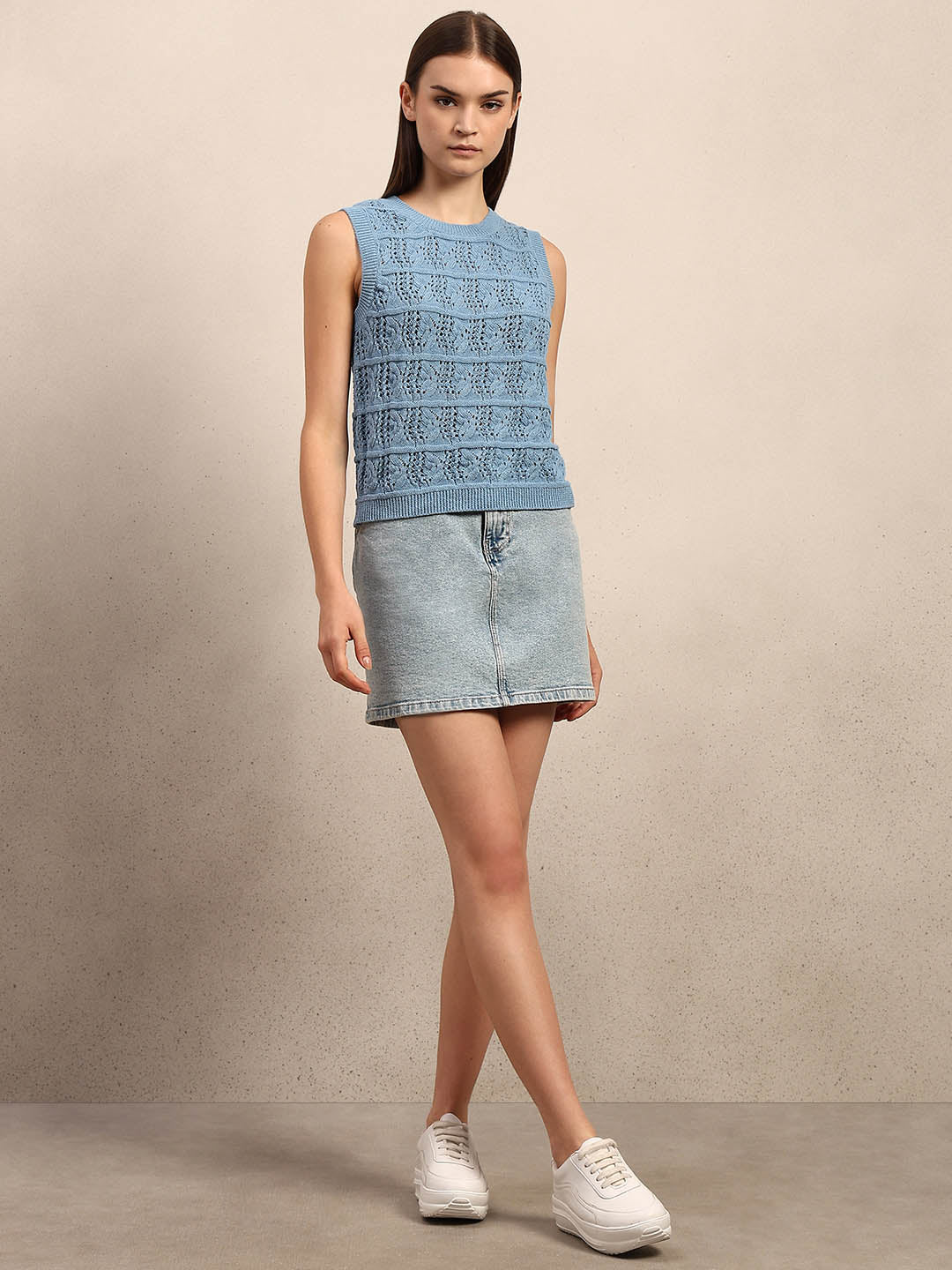 O-Neck Knitted Sleeveless Pullover - Blue - Image 5