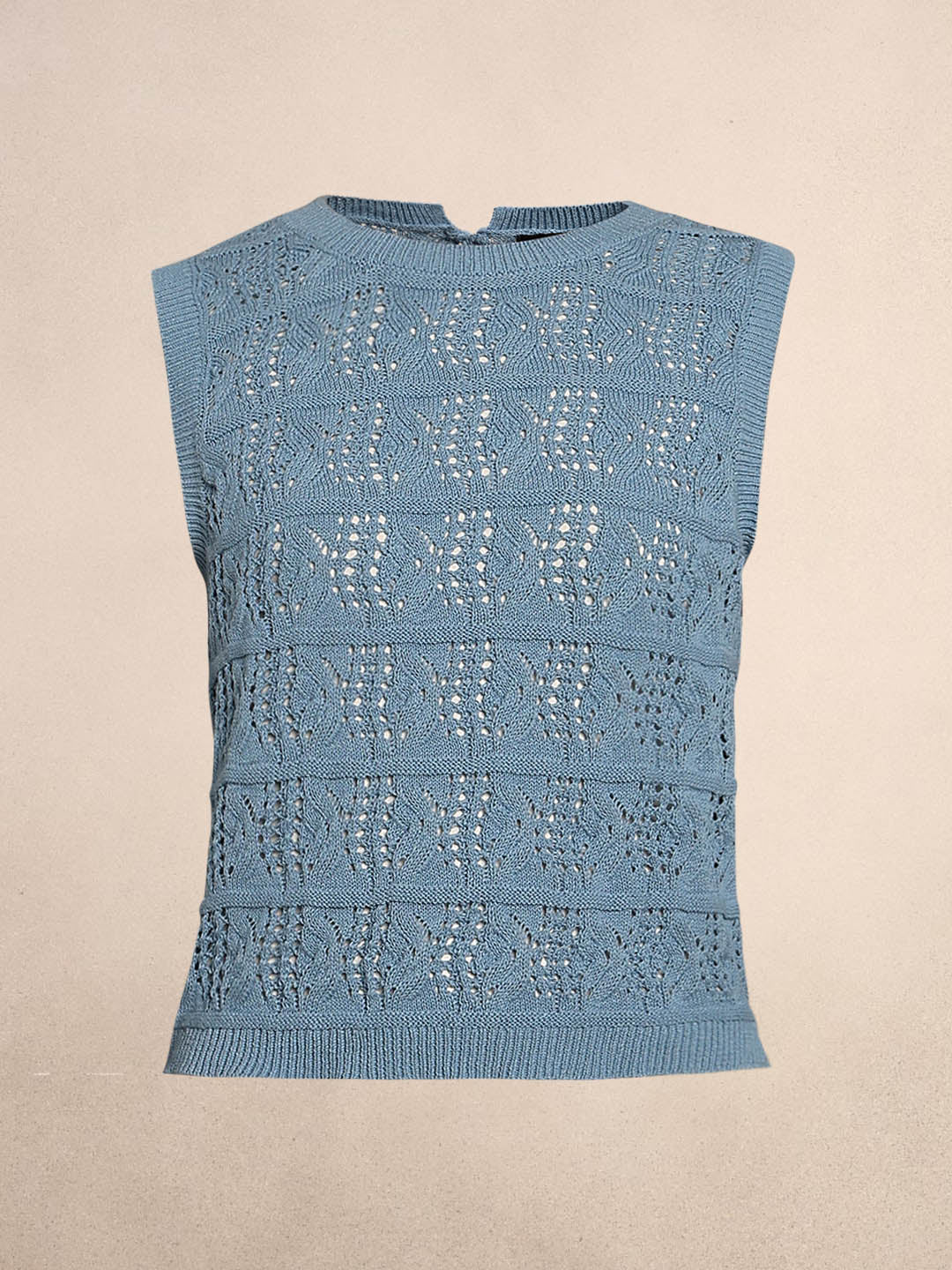 O-Neck Knitted Sleeveless Pullover - Blue - Image 7