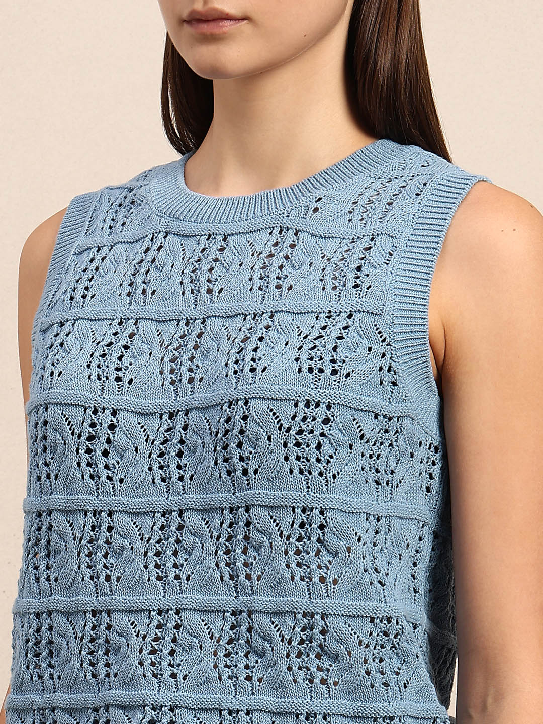O-Neck Knitted Sleeveless Pullover - Blue - Image 8