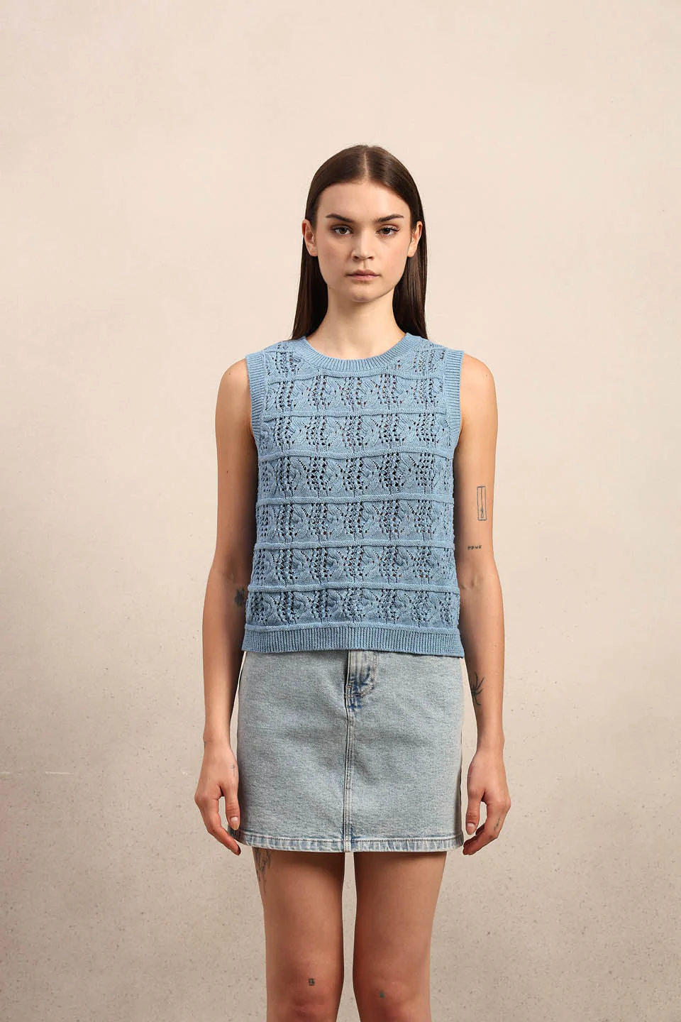 O-Neck Knitted Sleeveless Pullover - Blue - Image 9
