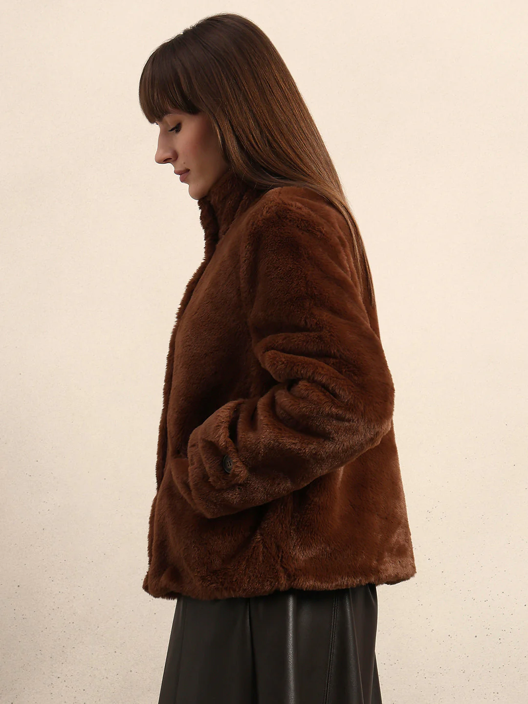 Faux Fur Winter Jacket - Dark Brown - Image 3