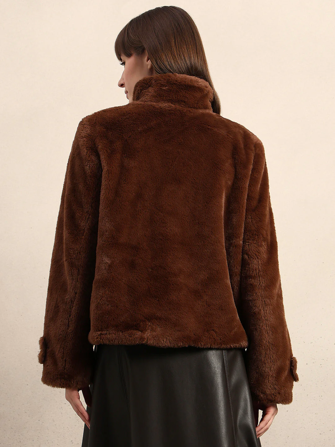 Faux Fur Winter Jacket - Dark Brown - Image 4