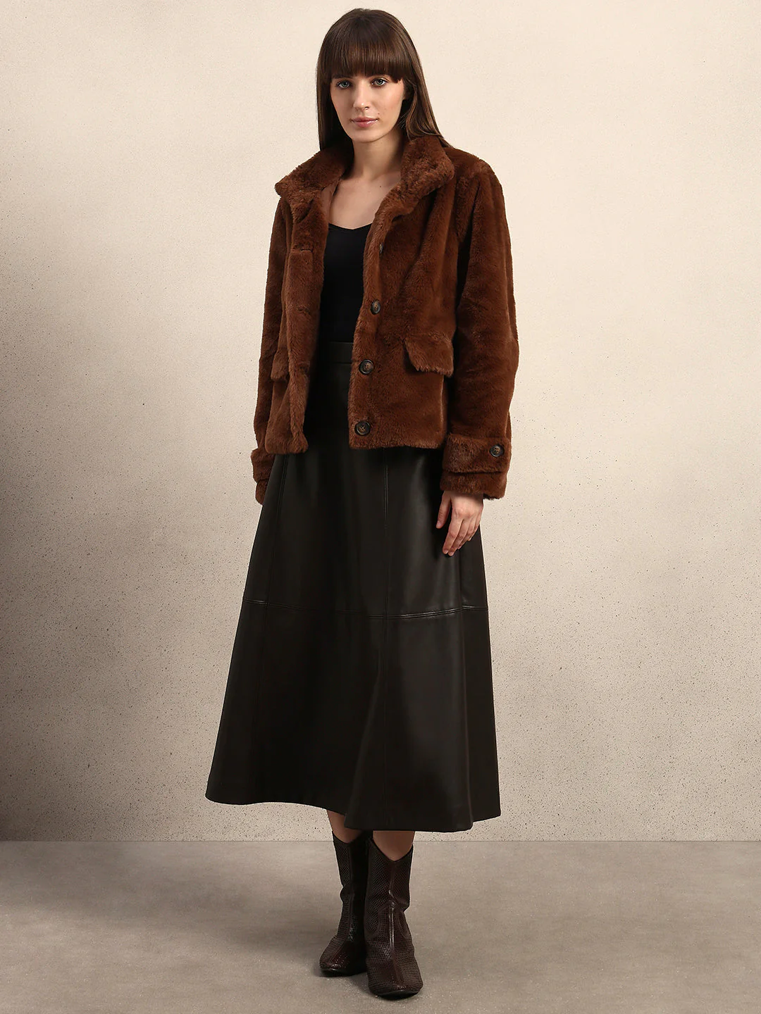 Faux Fur Winter Jacket - Dark Brown - Image 5