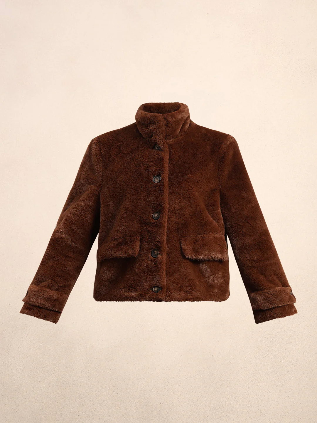 Faux Fur Winter Jacket - Dark Brown - Image 7