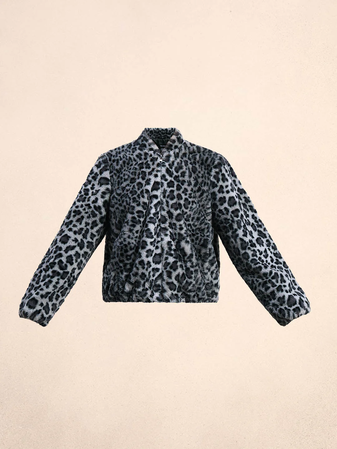 Leopard Print Fleece Jacket - Grey - Image 7