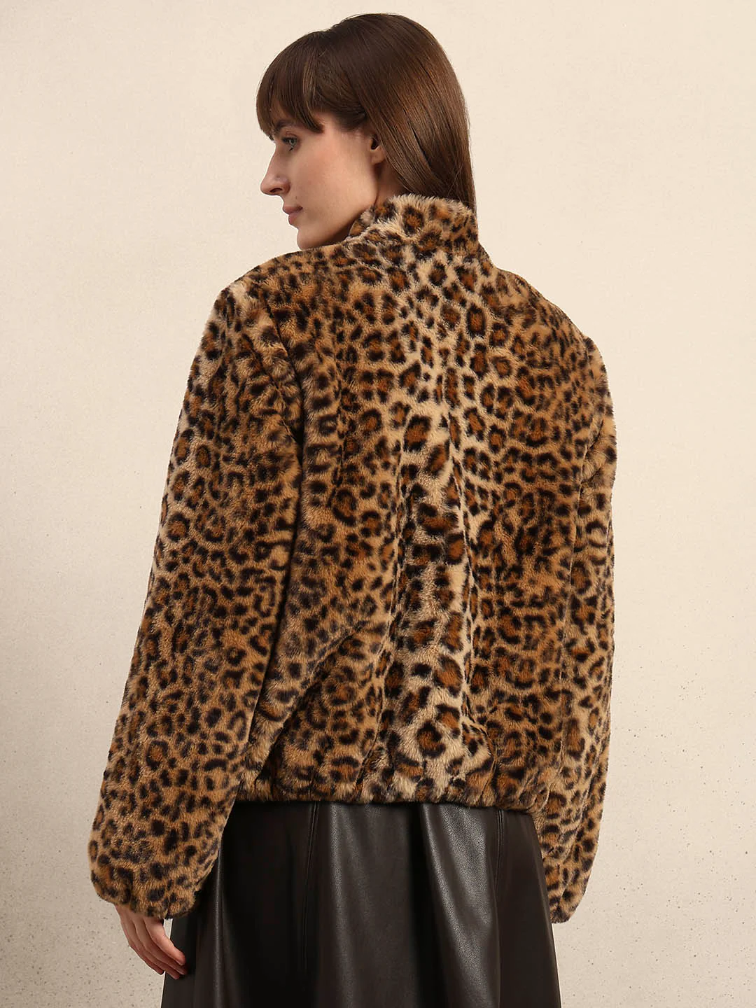 Leopard Print Fleece Jacket - Brown - Image 4