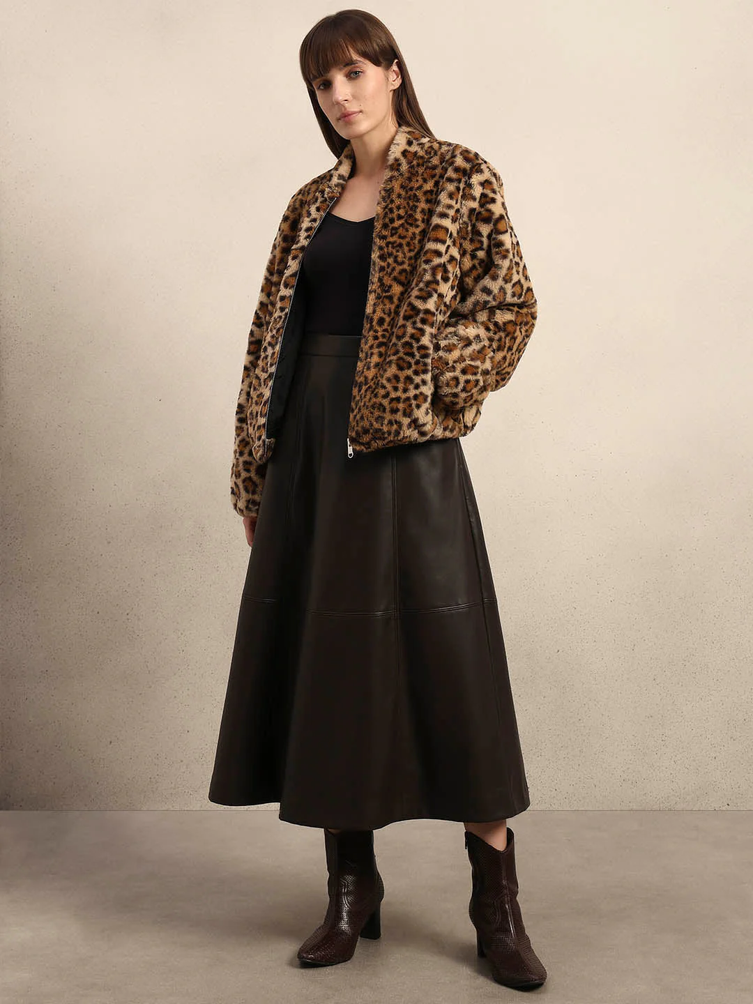 Leopard Print Fleece Jacket - Brown - Image 5