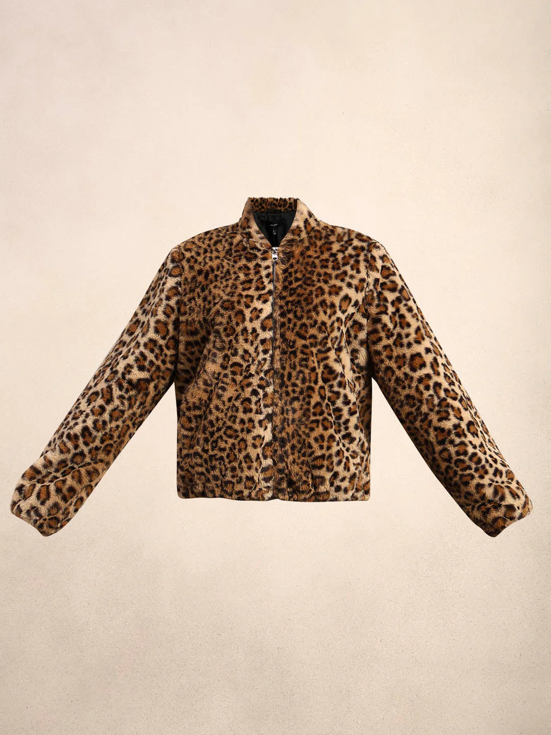 Leopard Print Fleece Jacket - Brown - Image 7