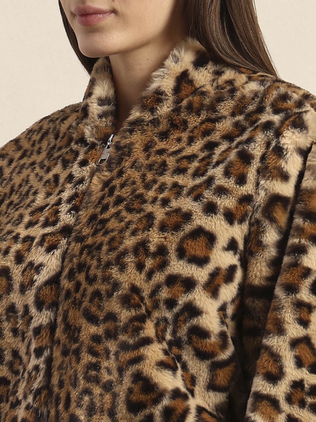 Leopard Print Fleece Jacket - Brown - Image 8