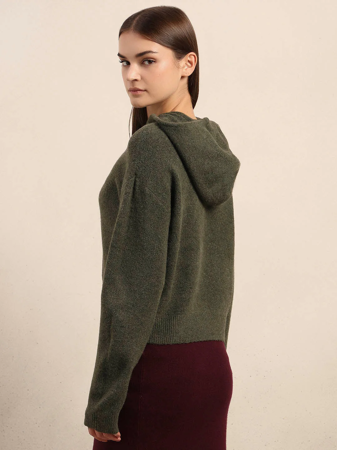 Olive Green Knitted Hooded Pullover - Image 4