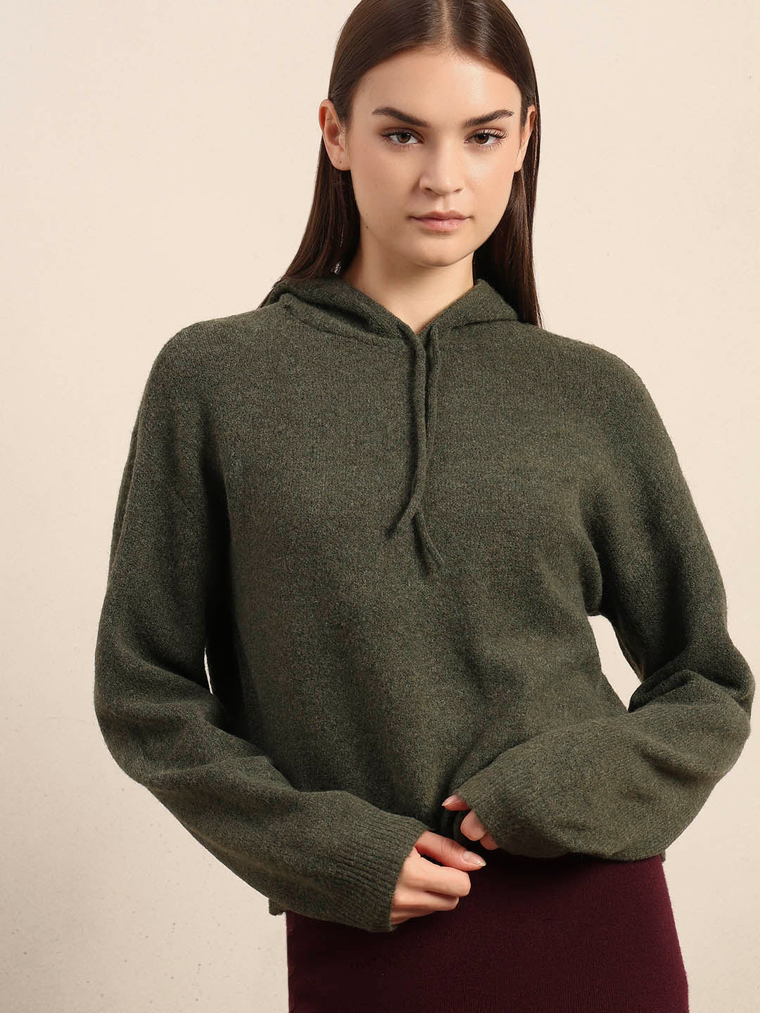 Olive Green Knitted Hooded Pullover - Image 6