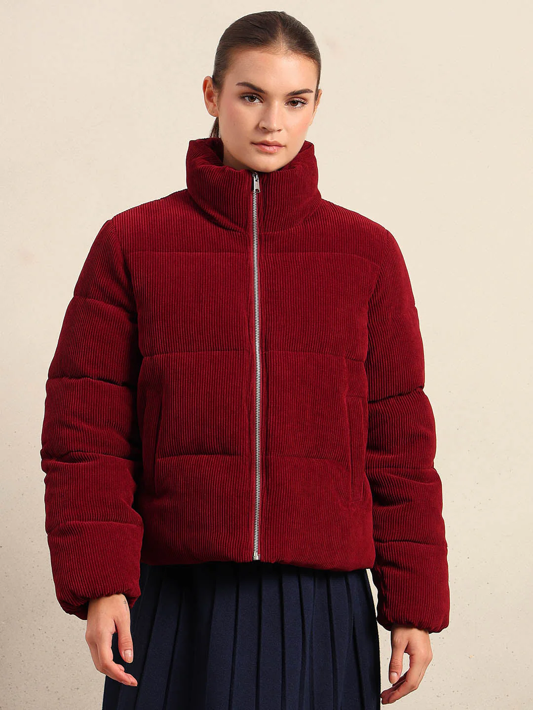 Burgundy Corduroy Puffer Jacket - Image 2
