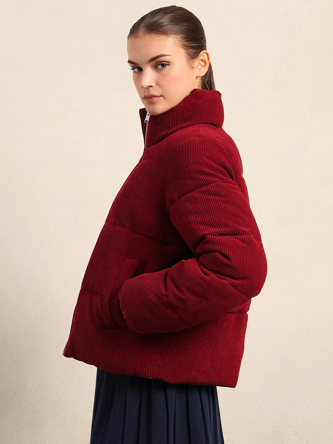 Burgundy Corduroy Puffer Jacket - Image 3