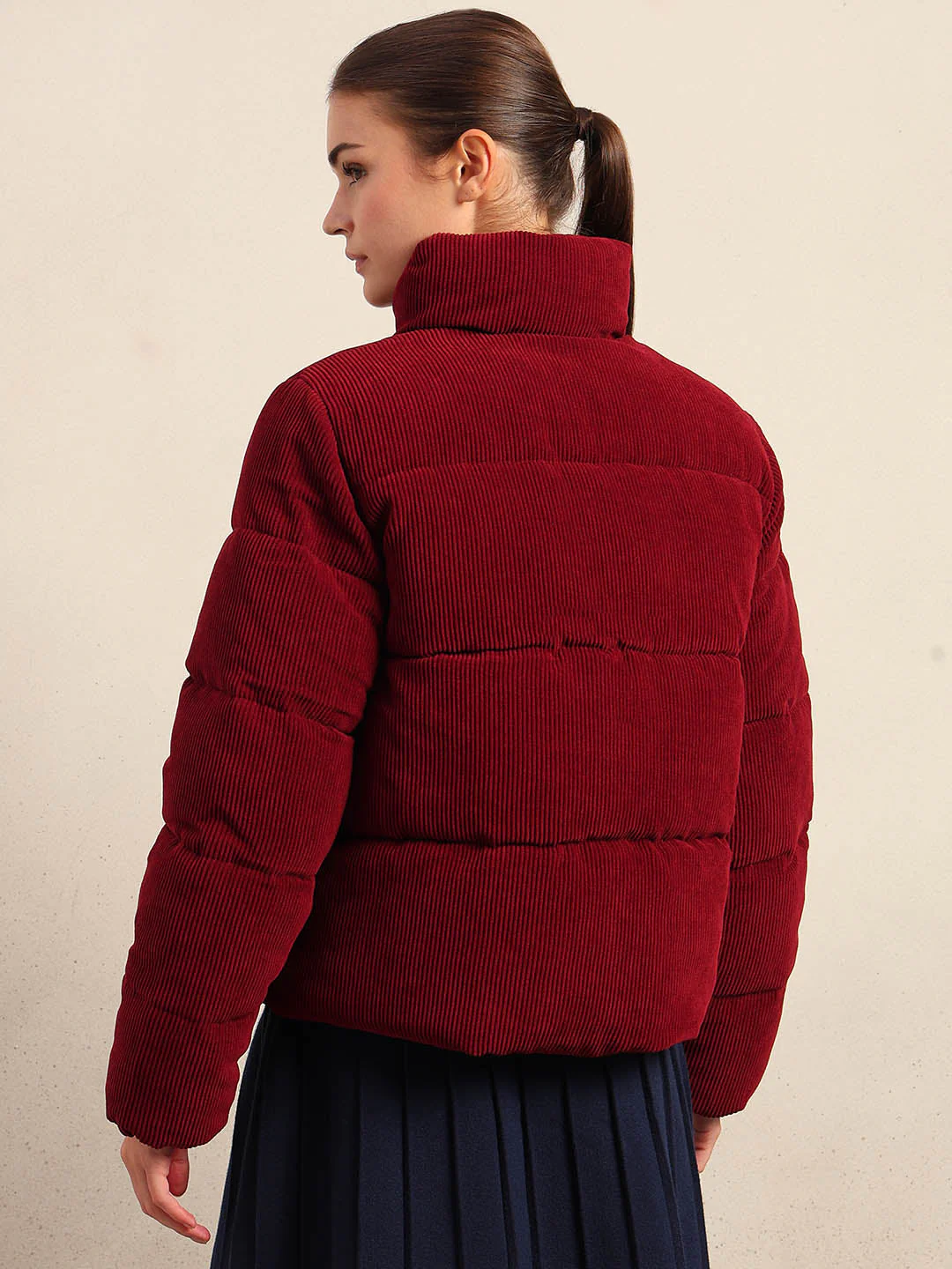 Burgundy Corduroy Puffer Jacket - Image 4