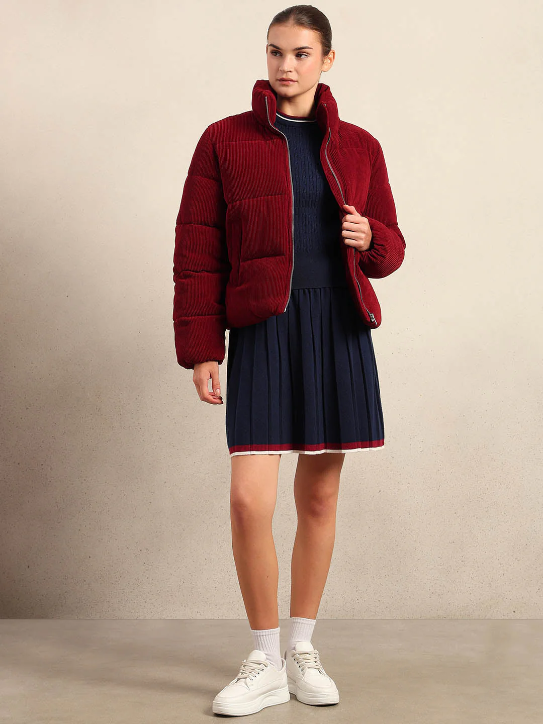 Burgundy Corduroy Puffer Jacket - Image 5