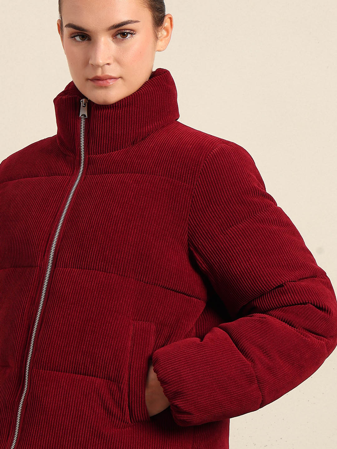 Burgundy Corduroy Puffer Jacket - Image 6