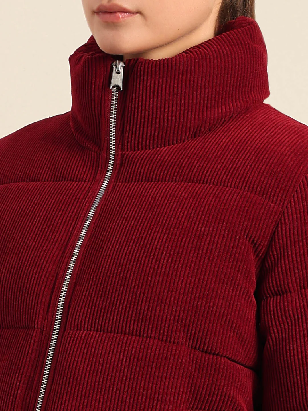 Burgundy Corduroy Puffer Jacket - Image 8