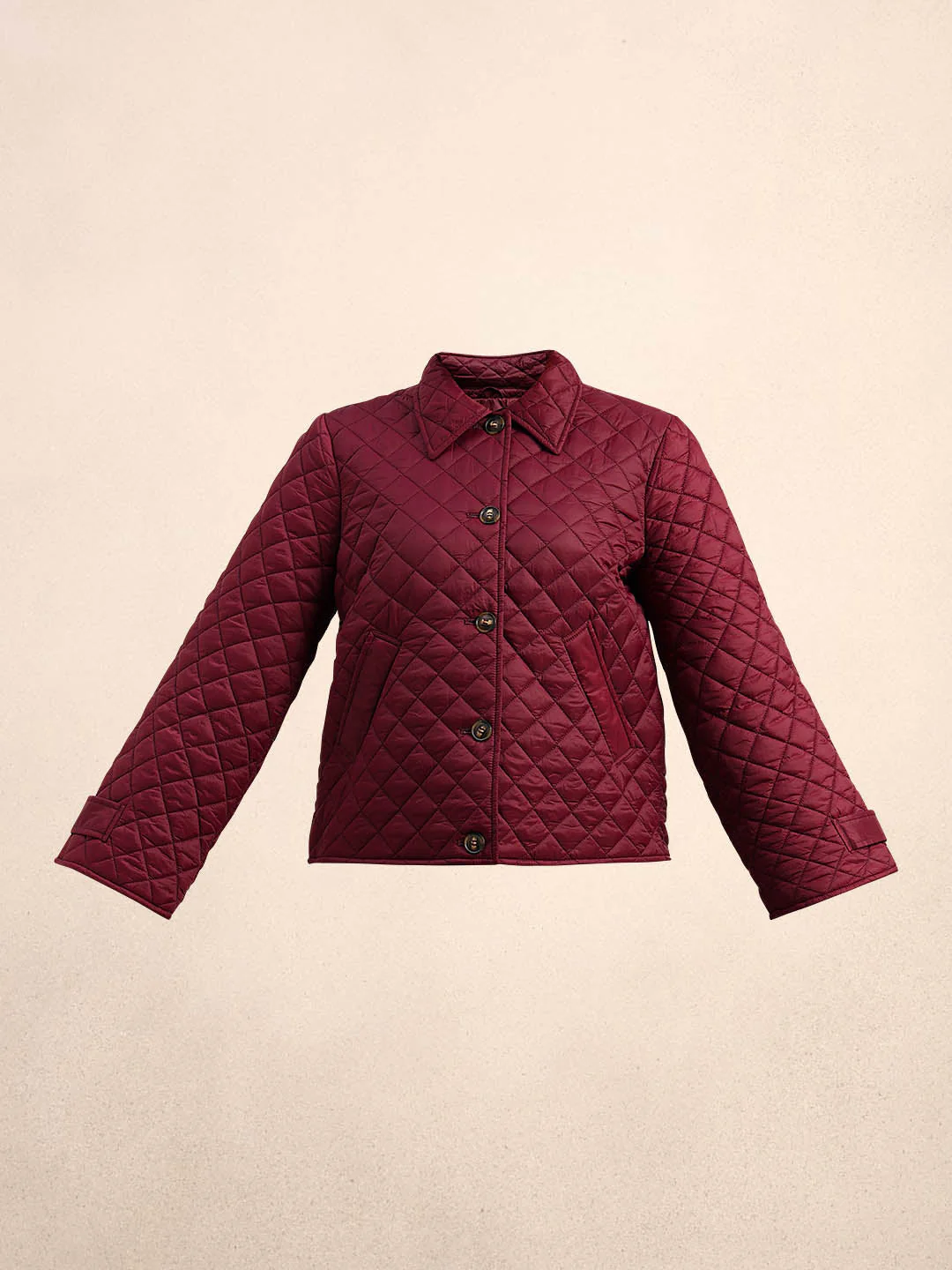 Quilted Short Jacket - Maroon - Image 7