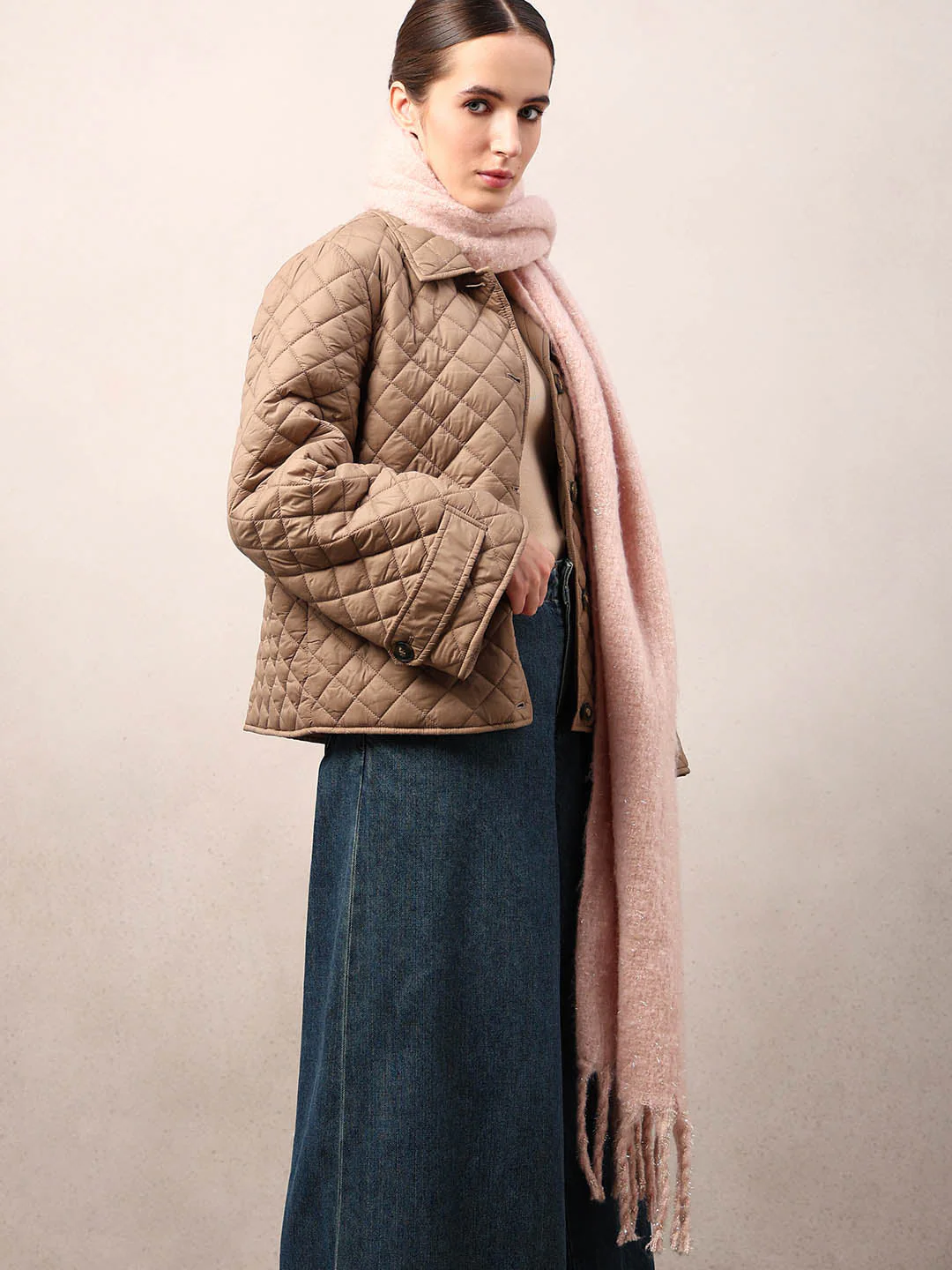 Quilted Short Jacket - Beige