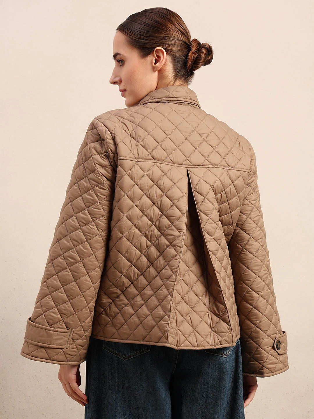 Quilted Short Jacket - Beige - Image 4
