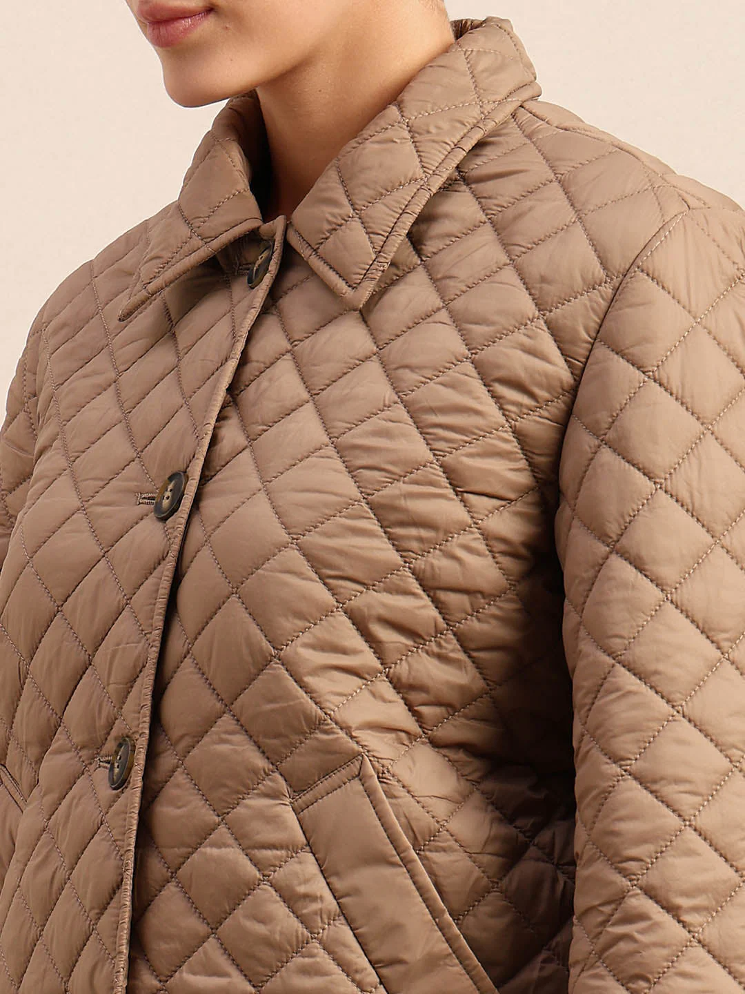 Quilted Short Jacket - Beige - Image 8