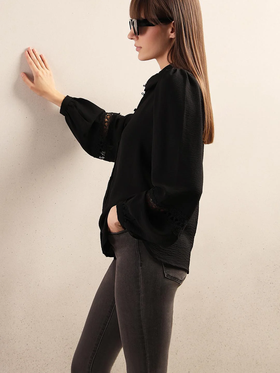 Black Lace Detail Shirt