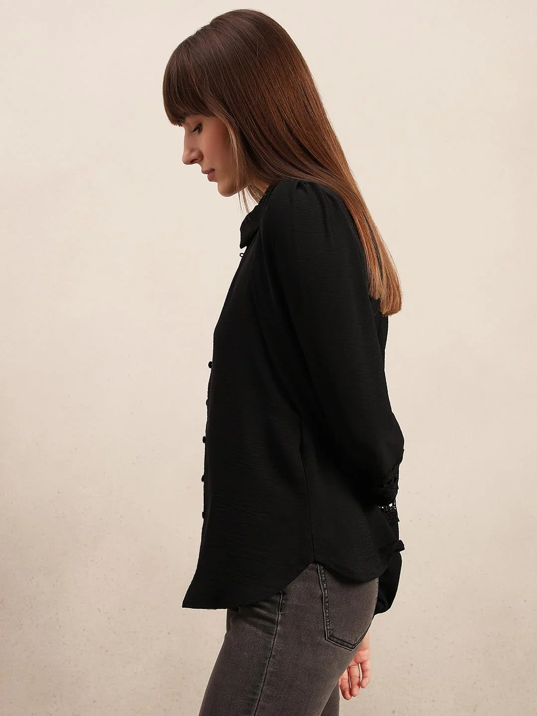 Black Lace Detail Shirt - Image 3