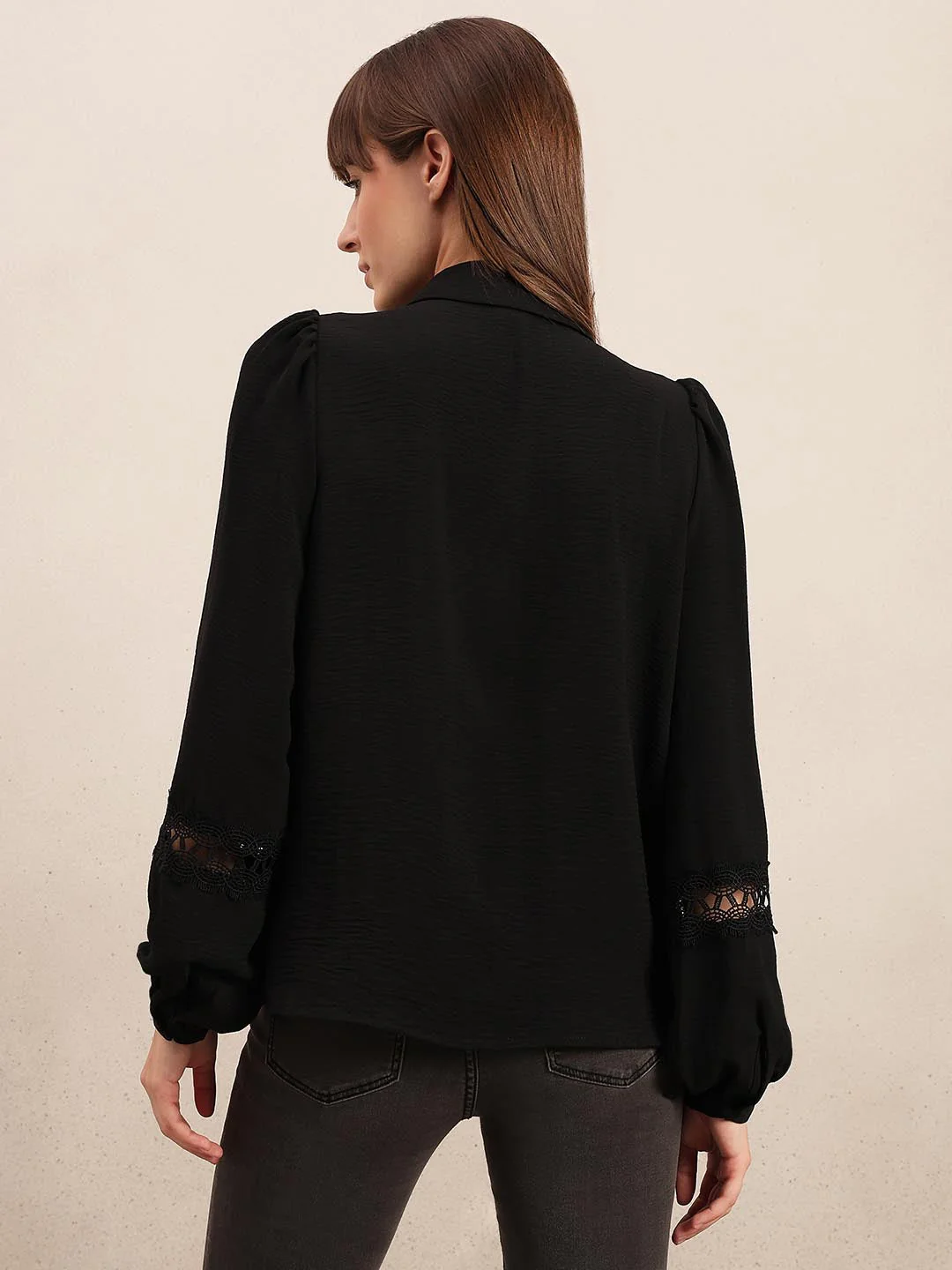 Black Lace Detail Shirt - Image 4