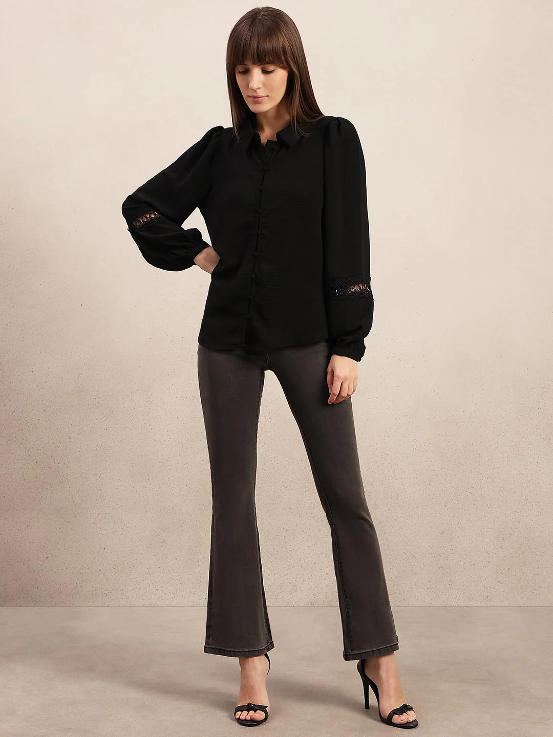 Black Lace Detail Shirt - Image 5