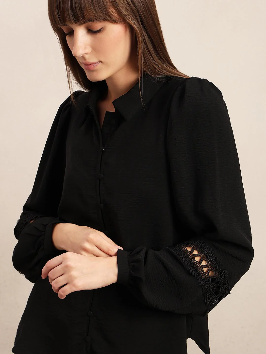 Black Lace Detail Shirt - Image 6