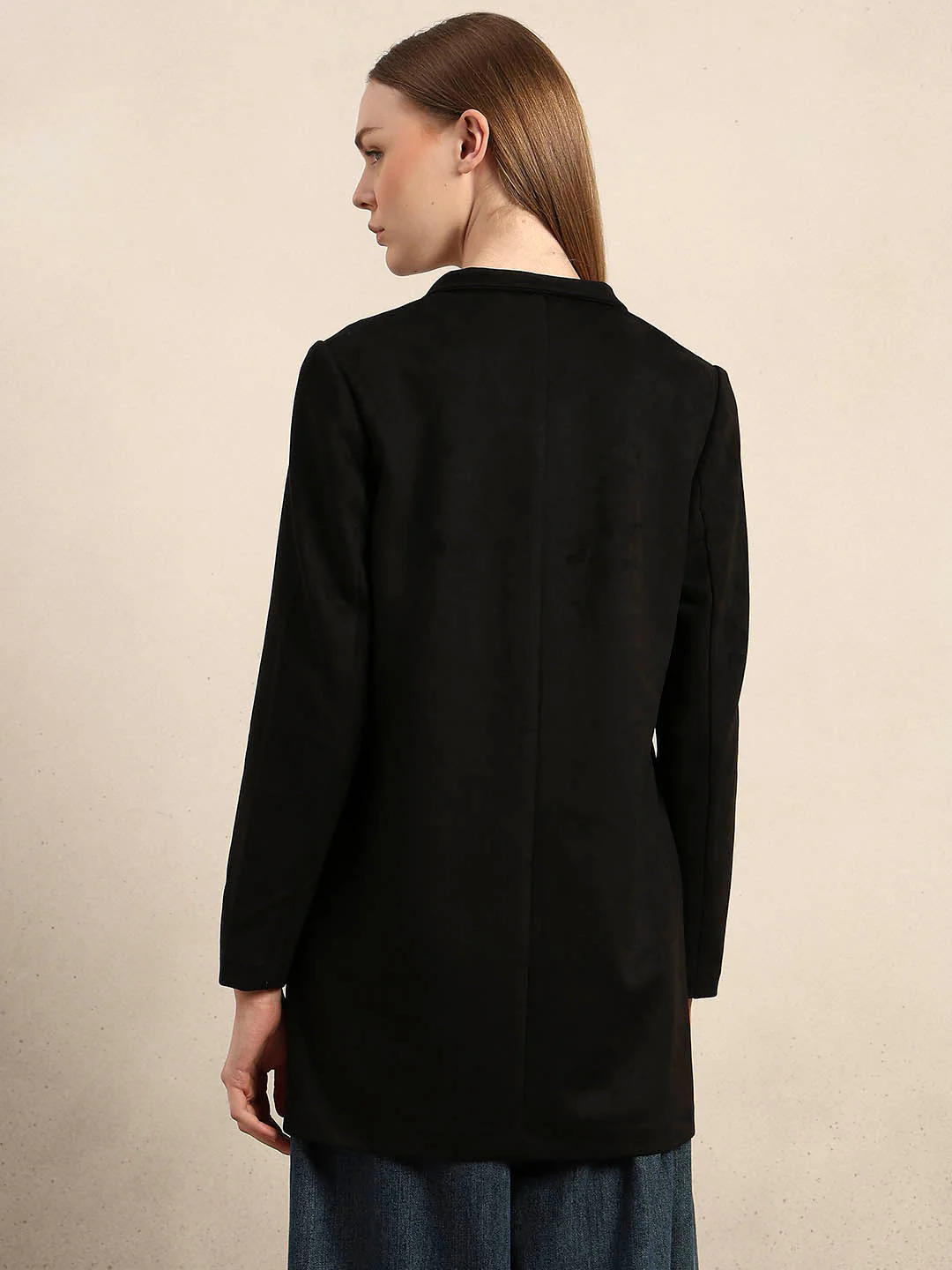 Long V-Neck Jacket - Black - Image 4