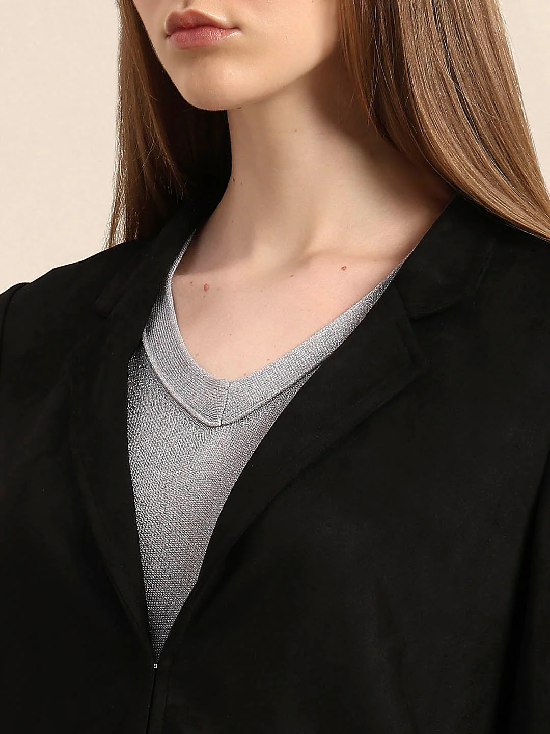 Long V-Neck Jacket - Black - Image 8