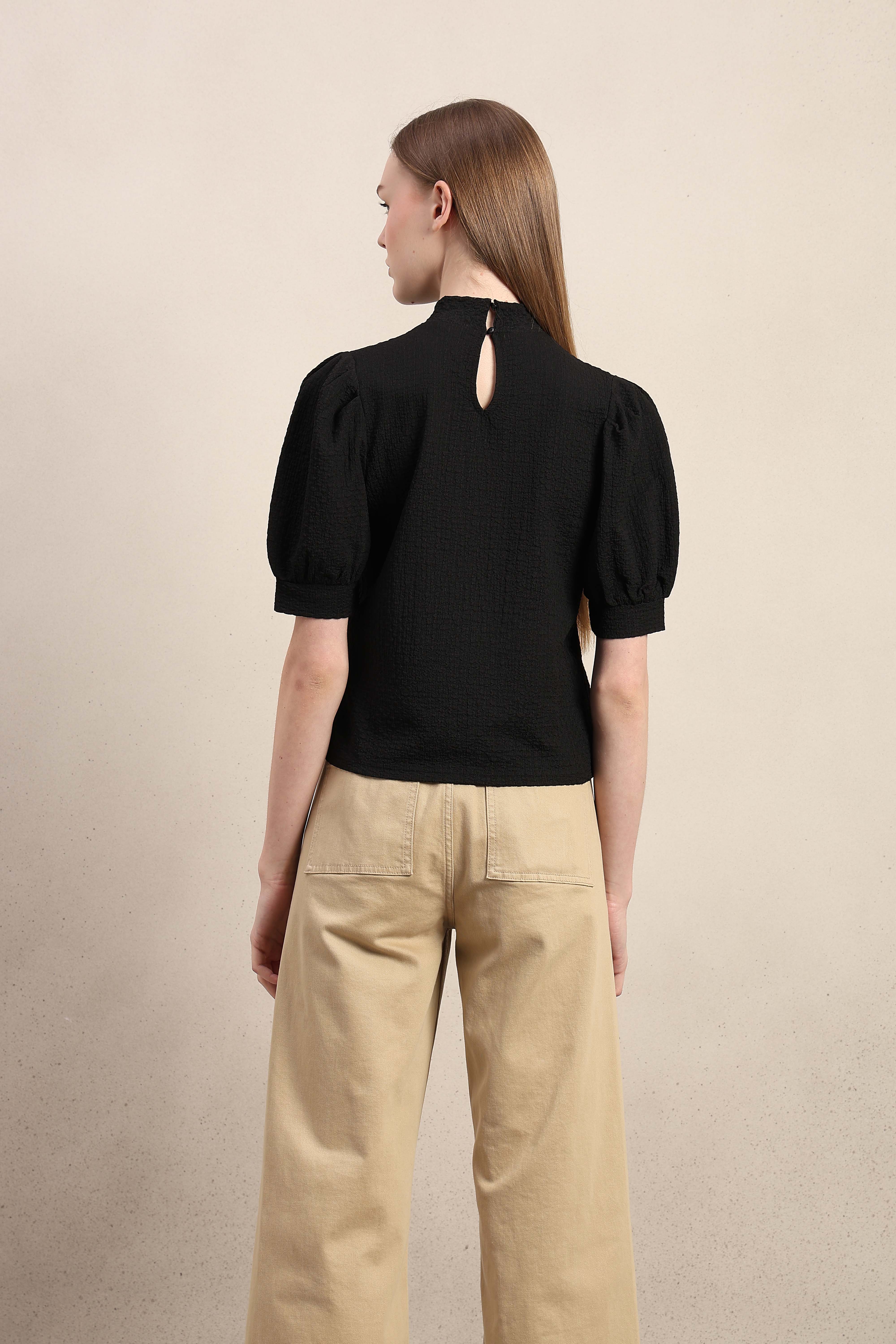 High Neck Puff Sleeves Top - Image 10