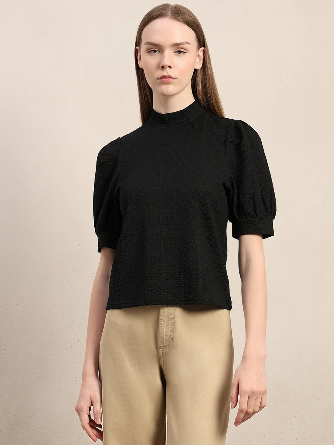 High Neck Puff Sleeves Top - Image 2