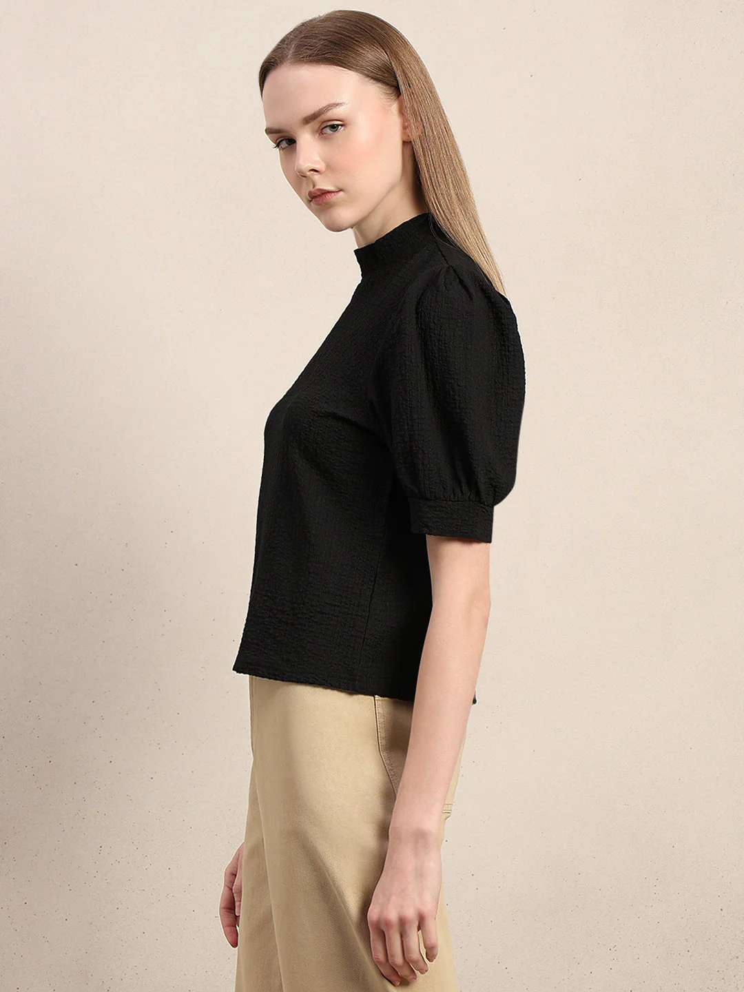 High Neck Puff Sleeves Top - Image 3