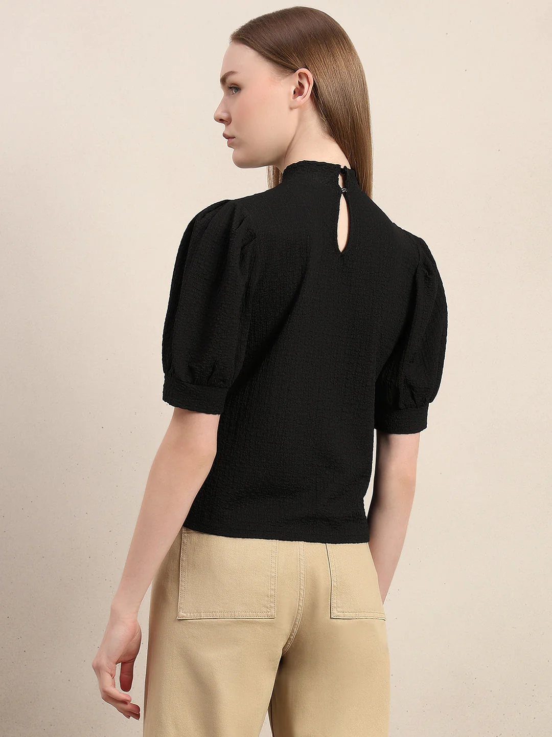 High Neck Puff Sleeves Top - Image 4
